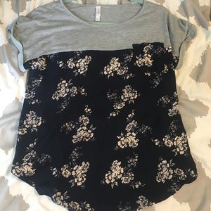 Dual Patterned Floral Short Sleeved Top